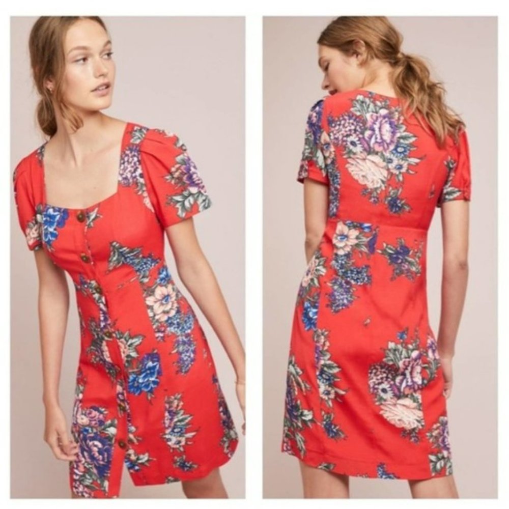 Anthropologie Red Floral Dress